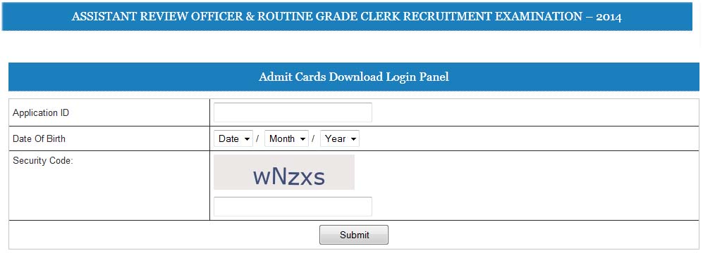 ARO/RGC Admit Card 2014