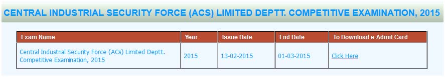 CISF E-Admit Card