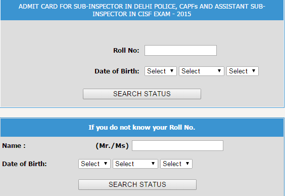 SSC ASI SI Admit card 2015