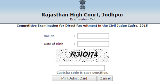 Raj HC CJ Pre Exam Hall Ticket 2015