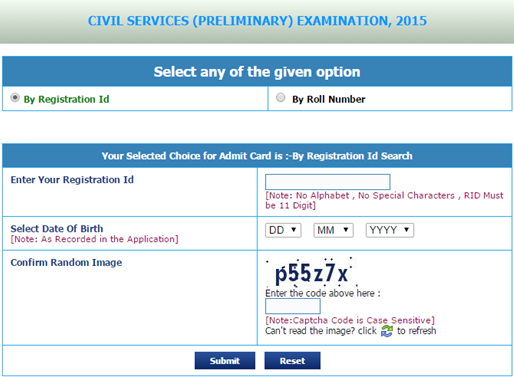 UPSC IAS PRE CIVIL SERVICES ADMIT CARD 2015