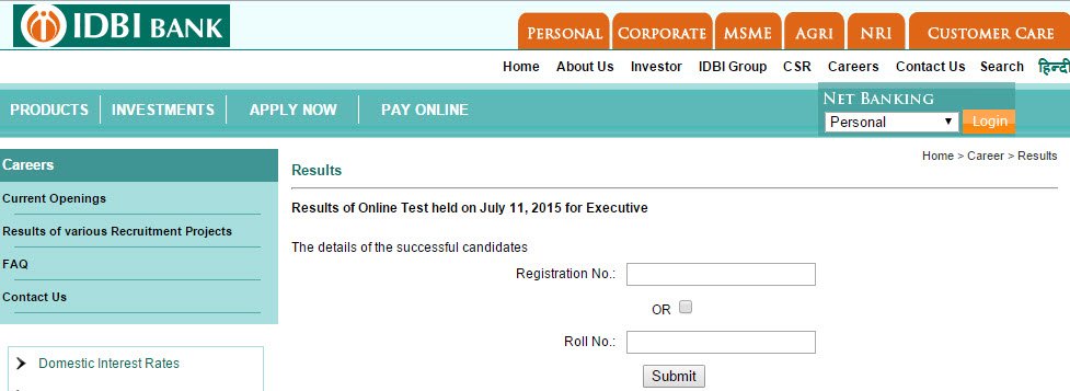 idbi bank executive results