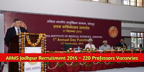 AIIMS Jodhpur Recruitment 2015 – 220 Professors Vacancies