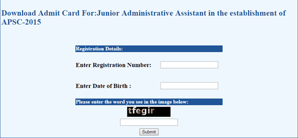 APSC JAA Admit Card 2015