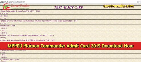 MPPEB Platoon Commander Admit Card 2015 Download Now @vyapam.nic.in