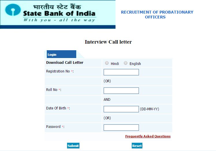SBI PO Interview Letter 2015