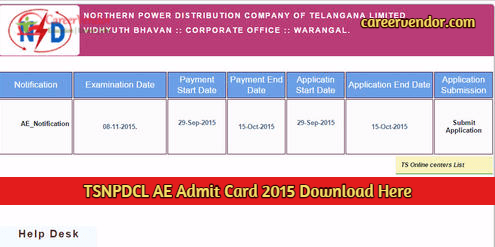 TSNPDCL AE Admit Card 2015 Download Now