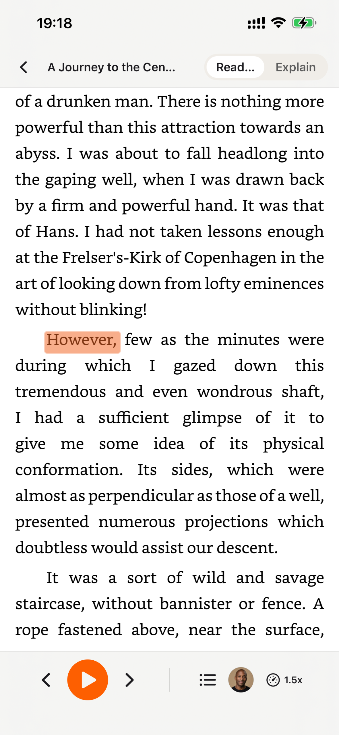 Study document being read aloud in CastReader on iPhone with synchronized highlighting