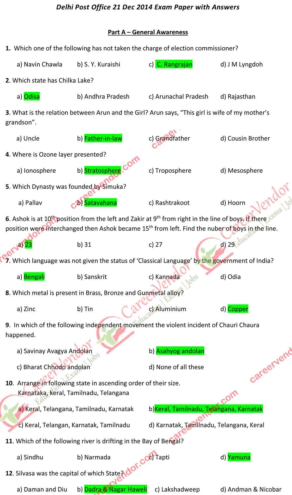 Delhi Postal Office (DPO) Postman/MG Answer - Page 01