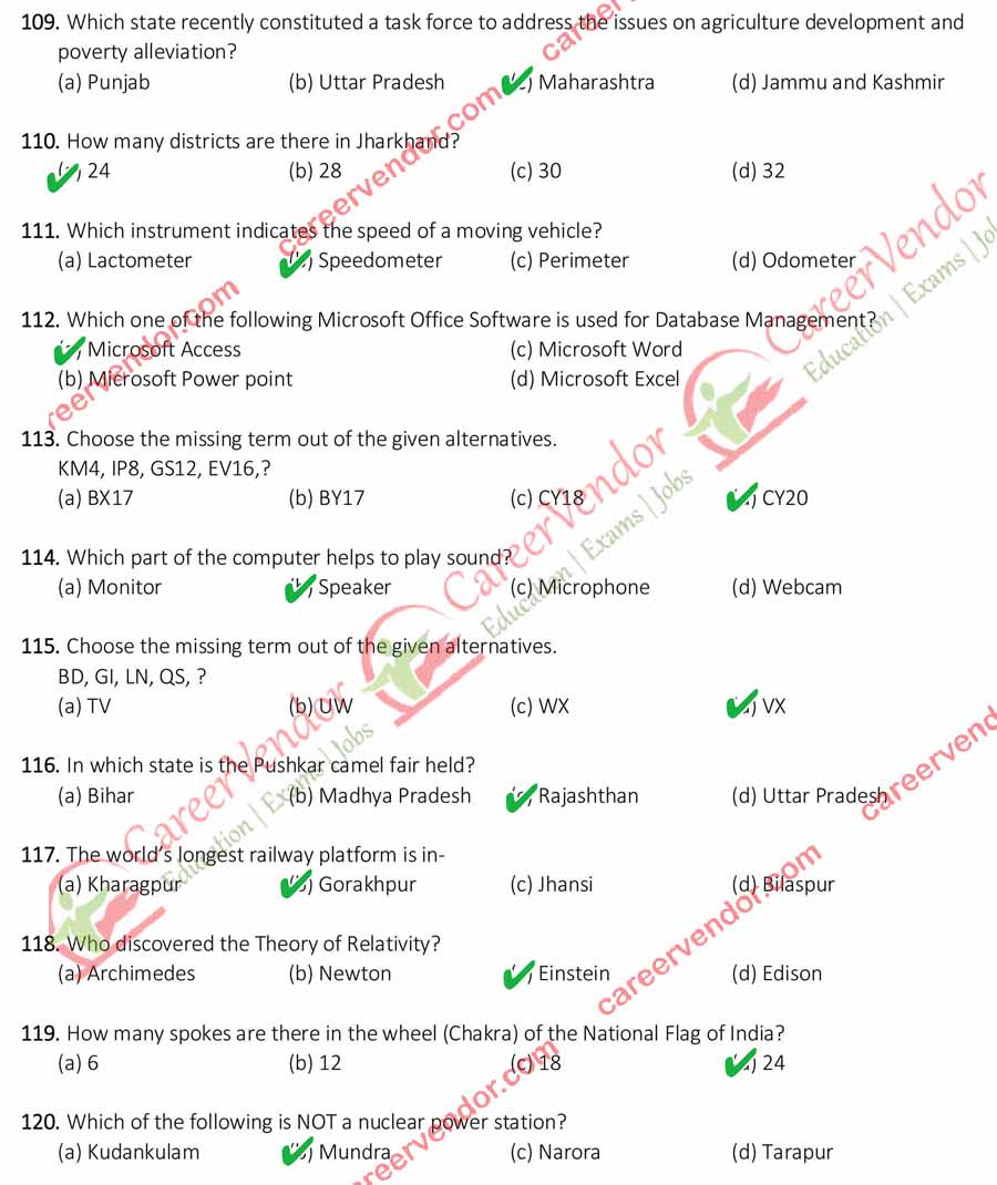 Jharkhand Forest Guard 2015 answer key - Page 9