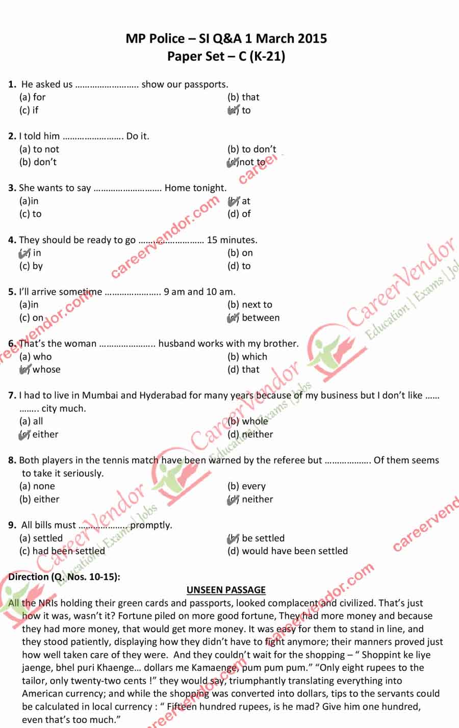 MP Police SI answer key 2015 - Page 1
