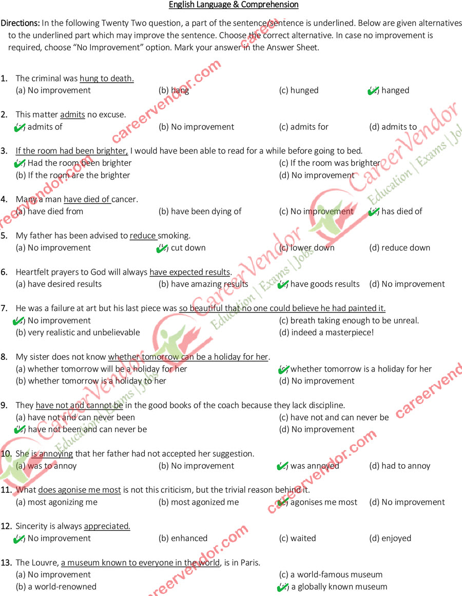 SSC CGL Tier 2 2015 English Answer Key - Page 1